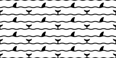 Köpekbalığı yüzgeci desensiz yunus kuyruğu dalgası okyanus vektör balığı hediyesi kağıt kaplama arka plan tekrar duvar kağıdı karikatür çizimi deniz karalama eşarbı izole edilmiş