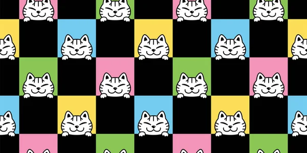 Cat Seamless Patterycat Checked Calico Neko Breed Vector Character Doodle — 스톡 벡터