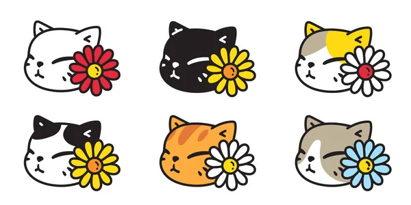 Katze Vektor Kätzchen Symbol Blume Gänseblümchen Neko Calico Gesicht Haustier — Stockvektor