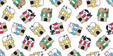 Kusursuz desenli Fransız buldogu uyuyan evcil kedi yavrusu kedi yavrusu yavru kedi çizgi film karalama hediyesi kağıt kaplama arka plan tekrar duvar kağıdı illüstrasyon tasarımı izole