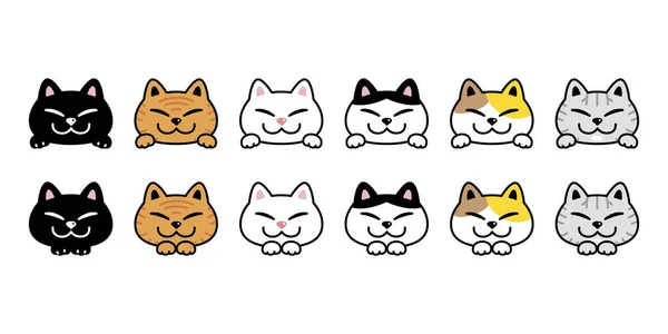 猫ベクトル子猫のアイコン猫の頭ペットの顔笑顔キャラクター漫画のドアのシンボルタトゥースタンプスカーフイラストデザイン孤立 — ストックベクタ