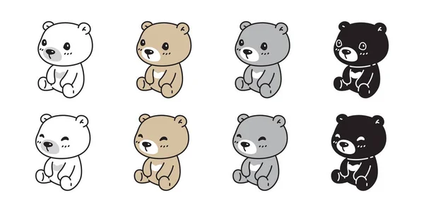 Niedźwiedź Wektor Polarny Siedzi Ikona Zwierzę Postać Kreskówka Logo Teddy — Wektor stockowy