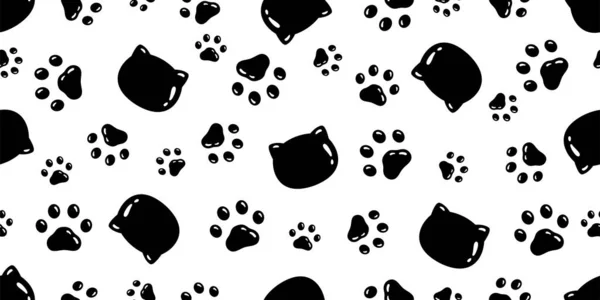 Kat Hoofd Naadloos Patroon Hond Poot Voetafdruk Kitten Cartoon Vector — Stockvector