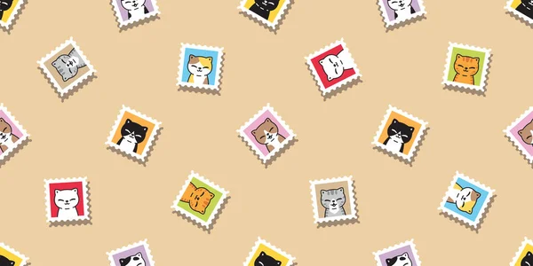 Katze Nahtlose Muster Kätzchen Briefmarke Post Neko Vektor Cartoon Charakter — Stockvektor