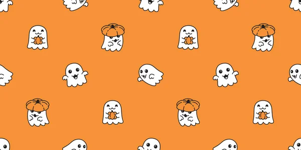 Fantasma Assustador Sem Costura Padrão Halloween Vetor Abóbora Cabeça Desenho — Vetor de Stock