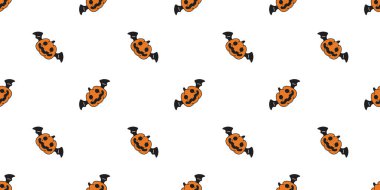 Balkabağı cadılar bayramı kusursuz desenli Jack O Lantern hayalet kanatlı yarasa kanatlı vektör karikatür hediye paketi kağıdı Duvar kağıdı döşeme arka plan eşarbı izole şeytan çizim tasarımı
