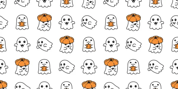 Gespenstisch Nahtlose Muster Ghost Halloween Vektor Kürbis Kopf Hut Cartoon — Stockvektor