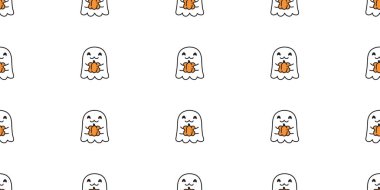 Ürkütücü, pürüzsüz desenli Cadılar Bayramı balkabağı vektör karikatür hediyesi kağıt kaplama arka plan tekrar duvar kâğıdı eşarbı izole şeytan çizim tasarımı