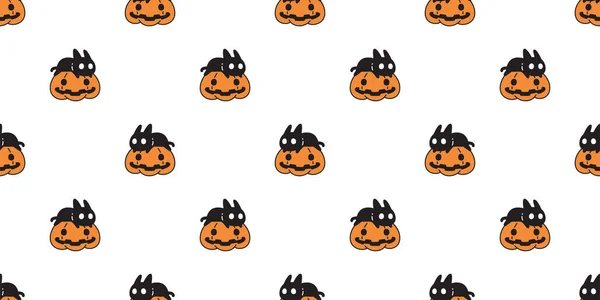 Katze Nahtlose Muster Halloween Kürbis Jack Laterne Schwarz Kätzchen Cartoon — Stockvektor
