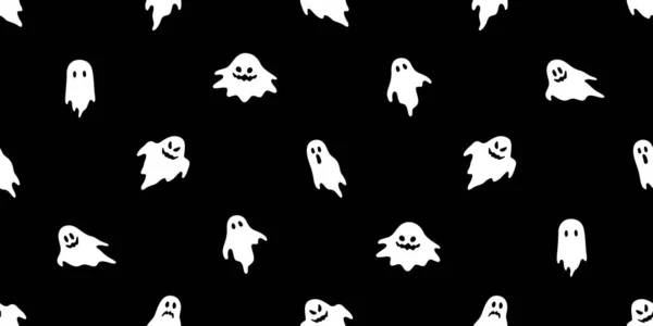 Spooky Seamless Pattern Halloween Ghost Vector Cartoon Doodle Gift Wrapping — Stock Vector