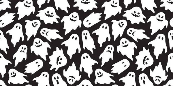 Assustador Sem Costura Padrão Halloween Fantasma Desenho Animado Vetor Doodle — Vetor de Stock