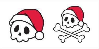 kurukafa çapraz kemikler Noel Baba şapka vektör ikonu Cadılar Bayramı korsan karikatür karakter logo çizim tasarımı klip sanatı izole