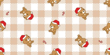 Kutupsuz desensiz Noel Baba şapkalı şeker kamışı vektör evcil hayvan karikatür ekoseli hediye kağıttan kaplama arka plan tekrar duvar kâğıdı illüstrasyon eşarbı izole tasarım
