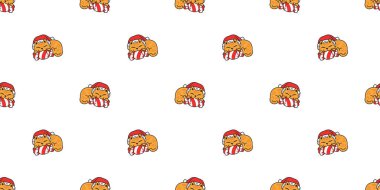 Kedi desensiz Noel Baba şapkası kedi yavrusu Calico neko vektör karikatür hediye kağıttan kaplama arka plan tekrar duvar kâğıdı illüstrasyon eşarbı izole tasarım