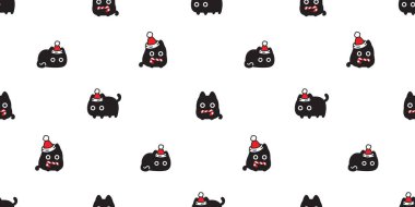 Kara kedi desensiz Noel Baba Noel Baba şapkası şeker kamışı kedi yavrusu yavru geyik vektör karikatür karalama hediye kâğıt kaplama arkaplan çizimi tekrar duvar kağıdı izole tasarımı