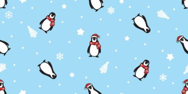 Penguen desensiz noel ağacı Noel baba şapka kar tanesi karton karikatür hediye kâğıt kaplama arka plan Duvar kağıdı illüstrasyon eşarbı izole tasarım