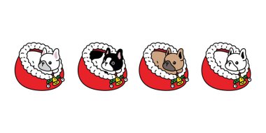 Köpek vektörü Fransız bulldog Noel Baba Noel Baba ikonu uyuyan yatak çizgi film karakteri köpek yavrusu karalama sembolü dövme illüstrasyon sanat izole tasarım