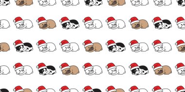 Köpek desensiz, buldog, Noel Baba Noel Baba, Noel vektörü, uyuyan yavru köpek, kartonpiyer, fayans kaplama kağıdı, duvar kağıdı, illüstrasyon eşarbı, izole edilmiş tasarım.