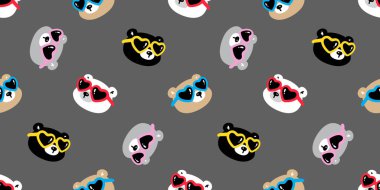 Ayı kutupsuz desensiz güneş gözlüğü kalp sevgili vektör baş karikatür karikatür karo kaplama arkaplan hediye kâğıdı duvar kâğıdı çizim eşarbı izole tasarım