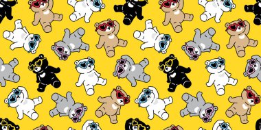 Ayı kutupsuz desensiz güneş gözlüğü kalp sevgili vektör karikatürü rahatla karalama hediye kağıt kaplama arka plan tekrar duvar kâğıdı illüstrasyon eşarbı izole tasarım