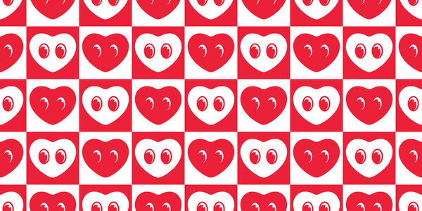 heart seamless pattern valentine eye cartoon vector doodle checked gift wrapping paper tile background repeat wallpaper illustration design isolated