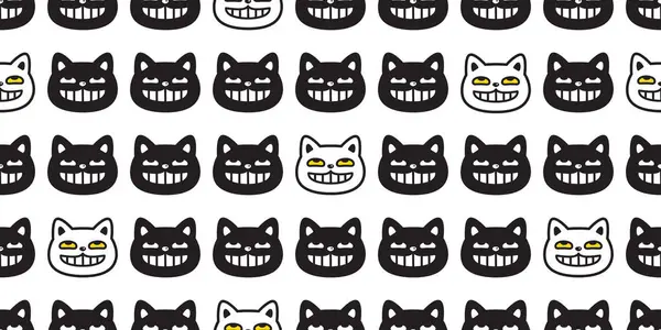 Kissa Saumaton Kuvio Hymyilevä Kasvot Keltainen Silmä Vektori Musta Kissanpentu — vektorikuva