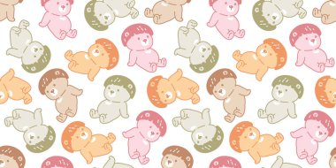 Ayı kutupsuz desen, oturmayan vektör kısa saç kakülleri püsküllü saç stilleri oyuncak hayvan karikatür karikatür hediye kâğıt pastel renk kaplama arka plan tekrar duvar kağıdı illüstrasyon eşarbı izole edilir