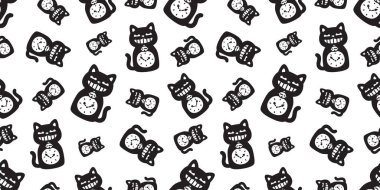 kedi desensiz saat vektörü siyah kedi yavrusu gülümse Calico neko munchkin evcil karikatür karalama hediye kağıt kaplama arka plan tekrar duvar kağıdı illüstrasyon izole tasarım