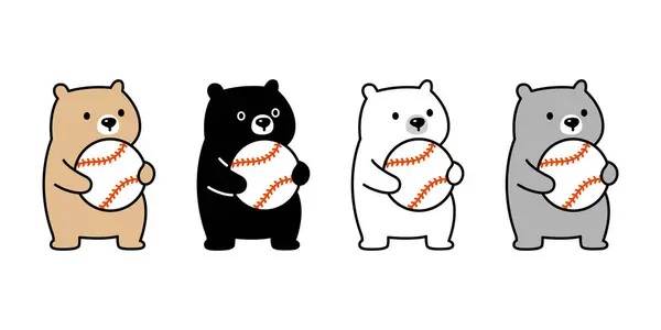 Medve Polar Ikon Baseball Labda Sport Vektor Teddy Kisállat Rajzfilm — Stock Vector