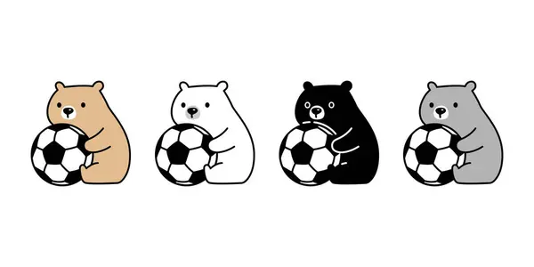 Oso Polar Icono Fútbol Pelota Deporte Vector Teddy Sentado Mascota — Archivo Imágenes Vectoriales
