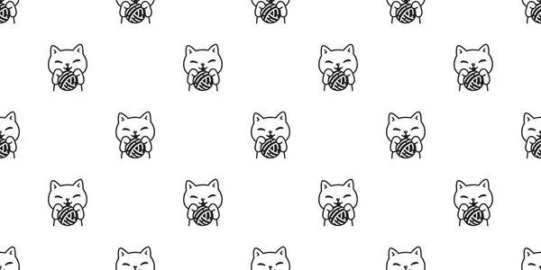 猫の継ぎ目が無いパターン 子猫のベクトル ヤーン ボール カリコ ムンキン ペットの漫画の背景 ギフト包むペーパー 繰り返し壁紙のイラスト 隔離された設計 — ストックベクタ
