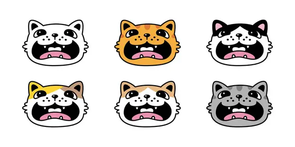 Gato Vector Gatito Cara Icono Riendo Calico Neko Mascota Dibujos — Vector de stock