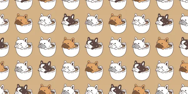 Perro Patrón Inconsútil Francés Bulldog Café Taza Cachorro Vector Caliente Ilustraciones De Stock Sin Royalties Gratis