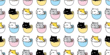 kedi desensiz kahve fincanı kedi yavrusu Calico neko vektör sıcak çay çizgi film evcil hayvan karikatür pastel renk kaplama arka plan hediye kâğıdı tekrar duvar kağıdı eşarbı izole illüstrasyon tasarımı