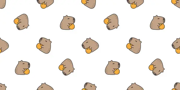 Capybara Patrón Sin Costura Vector Naranja Fruta Mascota Garabato Dibujos Ilustración De Stock