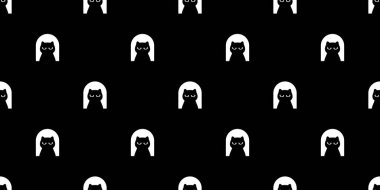 Kedi pürüzsüz desenli pencere kedi yavrusu Calico neko vektör çizgi film karikatür karikatür fayans arkaplan hediye paketi kağıt tekrar duvar kağıdı eşarbı izole siyah tasarım