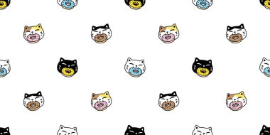 kedi desensiz kedi yavrusu donut yiyordu calico neko fırını yemek vektörü karikatür karikatür karalama hediye kağıt kaplama arka plan tekrar duvar kağıdı eşarbı izole illüstrasyon tasarımı