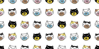 kedi desensiz kedi yavrusu donut yiyordu calico neko fırını yemek vektörü ev hayvanı karikatür karikatür karo kaplama arka plan hediye kâğıdı tekrar duvar kağıdı eşarbı izole çizim tasarımı