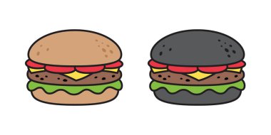 Hamburger vektörü fast food simgesi logo çizgi film karakteri illüstrasyon sanatı izole