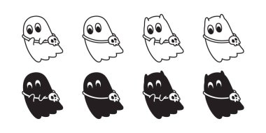 Hayalet ürkütücü vektör ikonu Cadılar Bayramı kafatası çantası logo şeytan çizgi film karakteri sembolü karalama tasarım klip sanatı