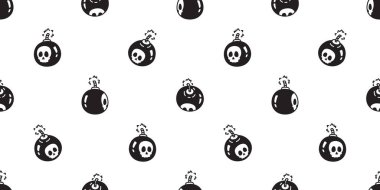 Cadılar Bayramı kafatası kusursuz bomba bombası vektörü çizgi film karakteri dinamit patlayıcı hediye kâğıt kaplama arka plan tekrar duvar kâğıdı eşarp izole çizim tasarımı