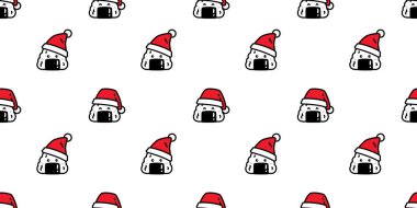 onigiri seamless pattern christmas santa claus hat japanese food vector cartoon scarf isolated wrapping paper tile background repeat wallpaper doodle illustration design