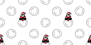Penguen desensiz Noel Baba şapkalı benekli kar eşarplı kollar karikatür karikatür hediye kâğıt kaplama arka plan tekrar duvar kağıdı çizimi izole tasarım
