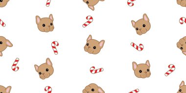 Kusursuz desenli Fransız buldoğu Noel Baba Noel Baba şeker kamışı karton kutu hediye paketi kağıt eşarp izole tekrar duvar kâğıdı illüstrasyon tasarımı