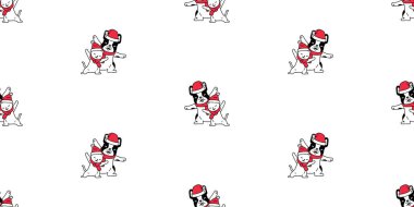 Köpek kedisi kusursuz desenli Fransız buldoğu Noel Baba kedisi Noel Baba şapkalı yavru köpek yavru köpek yavru karikatür kağıttan eşarp izole edilmiş duvar kâğıdı arka plan illüstrasyon tasarımı