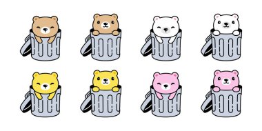 Ayı kutup ikonu çöp tenekesi çöp tenekesi oyuncak hayvan konservesi vektörü çizgi film karakteri logo illüstrasyon klibi sanat izole tasarımı