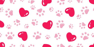  Kalp desensiz ayak izi köpek patisi, sevgililer günü ikonu, yavru köpek, yavru kedi, çizgi film hediye kâğıdı, eşarp izole edilmiş karalama, duvar kâğıdı arkaplan illüstrasyon tasarımı.