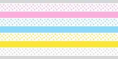 Köpek patisi, iz bırakmayan kedi ayak izi, yavru buldog, yavru buldog, yavru ayı, karikatür, pastel, renkli fayans, kaplama kağıdı, duvar kâğıdı, eşarp, izole edilmiş illüstrasyon tasarımı.