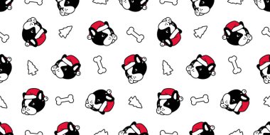 Köpek desensiz, buldog, Noel Baba, Noel Baba, karikatür, yavru köpek, kemik kafa, evcil hayvan, karalama, kaplama kağıdı, duvar kâğıdı, illüstrasyon eşarbı, izole edilmiş.