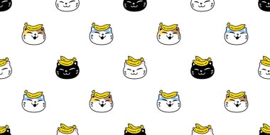 kedisiz desenli kedi yavrusu muz meyveli Calico neko vektör surat gülümse çizgi film karikatür karo arka plan hediye kâğıdı tekrar duvar kağıdı eşarbı izole illüstrasyon tasarımı